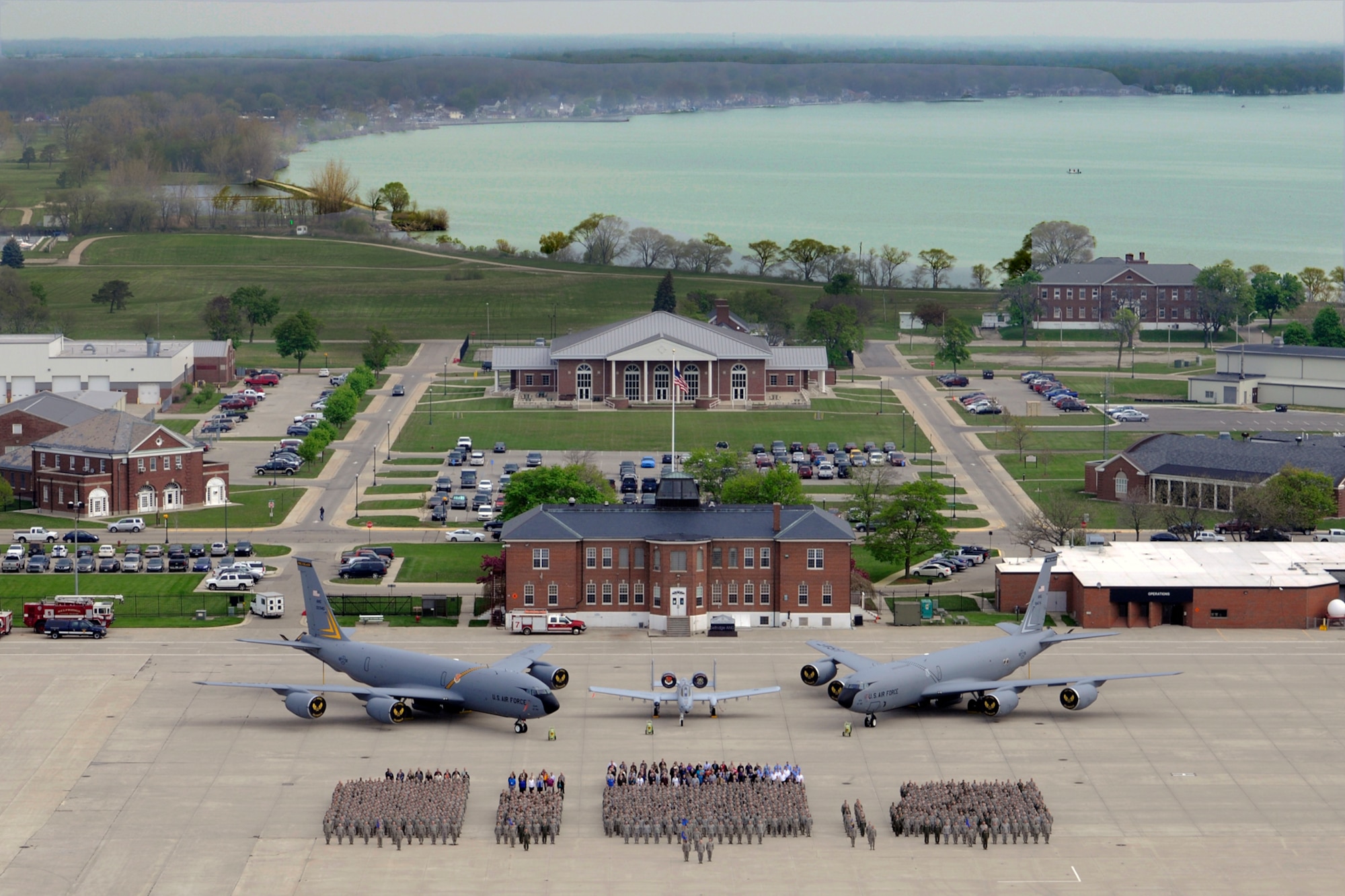 The 127th Wing is seen at Selfridge Air National Guard Base in this May 12, 2016, photo. The photo is the first mass formation photo of the wing in at least 25 years. The Airmen at Selfridge are ramping up for the 100th anniversary of the establishment of Selfridge Field in July 1917. Selfridge is one of the oldest continuously operating military air fields in the nation. The 127th Wing is a component of the Michigan Air National Guard and has been the host unit at Selfridge since 1971. (U.S. Air National Guard photo by Senior Airman Ryan Zeski)