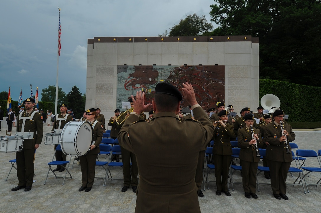 Members of the Luxembourg Army Band play their country’s national anthem during a Memorial Day ceremony at the Luxembourg American Cemetery and Memorial in Luxembourg, May 28, 2016. The holiday serves as an opportunity to pause and remember the sacrifices of more than one million Soldiers, Sailors, Airmen, Marines and Coast Guardsmen who gave their lives in defense of freedom. (U.S. Air Force photo by Staff Sgt. Joe W. McFadden/Released)  