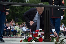 David McKean, U.S. ambassador to Luxembourg, adjusts a wreath during a Memorial Day ceremony at the Luxembourg American Cemetery and Memorial in Luxembourg, May 28, 2016. More than 200 Luxembourgers and Americans gathered at the cemetery to reflect on the sacrifices made by fallen U.S. service members. (U.S. Air Force photo by Staff Sgt. Joe W. McFadden/Released)  