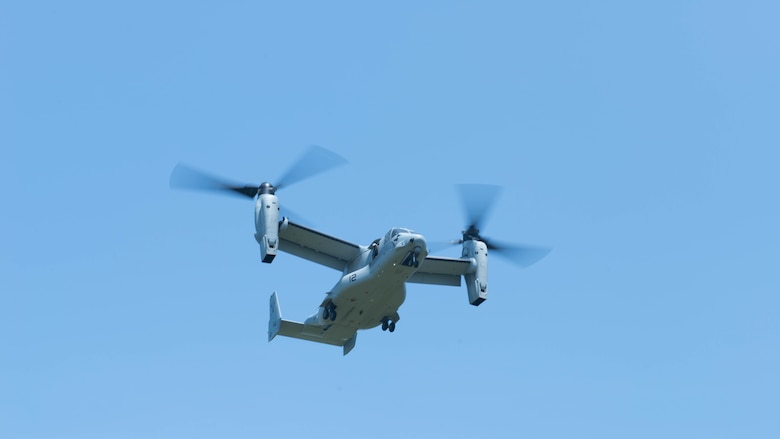 An MV-22 Osprey lands at Eisenhower Park during Military Day as part of Fleet Week in East Meadow, New York, May 28, 2016. The Marines and sailors are visiting to interact with the public, demonstrate capabilities and teach the people of New York about America’s sea services.