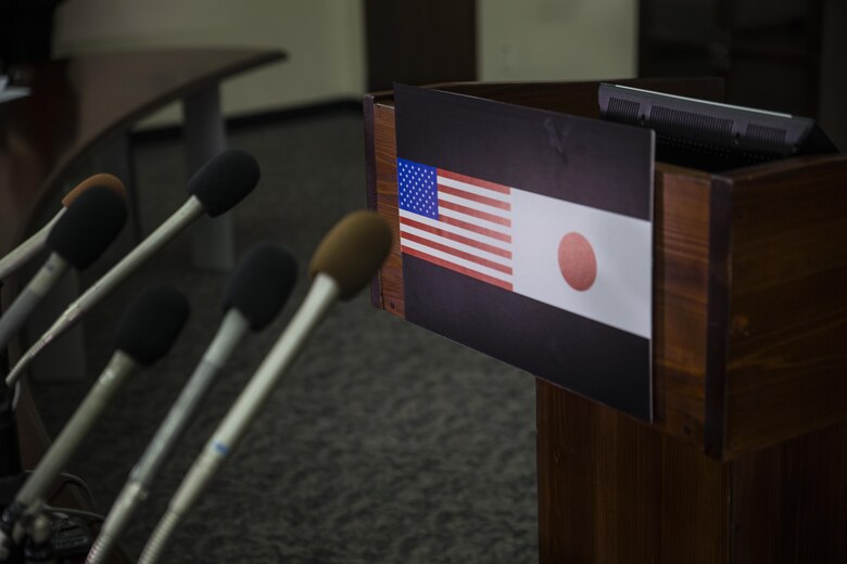 Lt. Gen. Lawrence D. Nicholson announces a 30-day period of unity and mourning for all U.S. military and Status of Forces Agreement personnel on Okinawa, at a press conference on Camp Foster, Okinawa, Japan, May 28, 2016. Out of respect for the people of Okinawa, Nicholson chose to demonstrate the solidarity of the U.S. service members here and the people of Okinawa by honoring the recent loss of an Okinawan female. The period of unity and mourning was directed to all U.S. military, and Nicholson also highly encouraged all SOFA-status members to partake, as this period will serve as a time to reflect on personal conduct, to consider their roles as ambassadors to Japan, and demonstrate the deepest sympathies for the victim and her family. Nicholson, from Toronto, Canada, is the Okinawa Area Coordinator and commanding general for III Marine Expeditionary Force. (U.S. Marine Corps photo by Lance Cpl. Jessica N. Etheridge/Released)