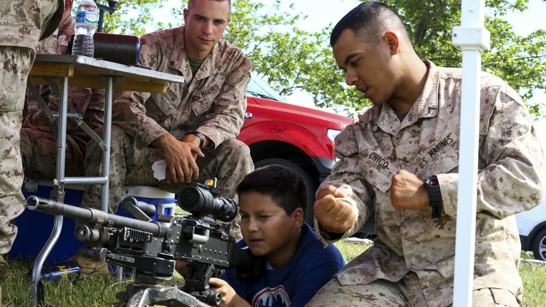 U.S. Marine Corps Pfc. Christian Chico, 3rd Battalion, 6th Marine Regiment, 24th Marine Expeditionary Unit, participates in a static display event as part of Fleet Week at Liberty State Park, New Jersey, May 29, 2016. U.S. Marines and sailors are in New Jersey to interact with the public, demonstrate capabilities, and teach the people of New Jersey about America's sea services.