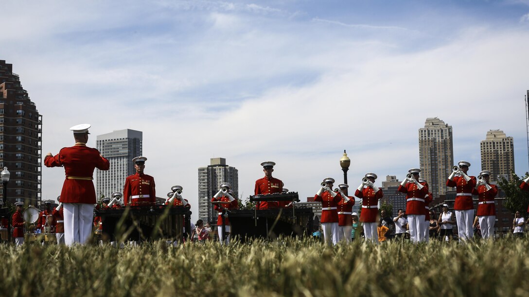 Members of The Commandant's Own perform at Liberty State Park, New Jersey, May 29, 2016. U.S. Marines and sailors are in New Jersey to interact with the public, demonstrate capabilities, and teach the people of New Jersey about America's sea services.