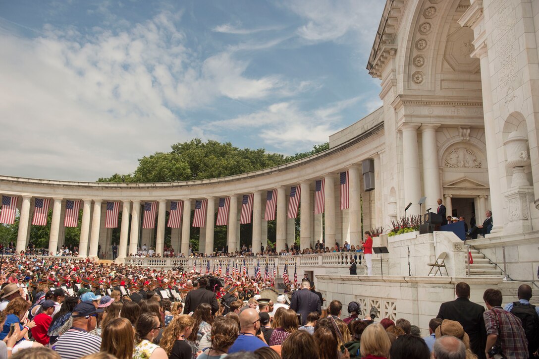 President Barack Obama addresses the audience during a Memorial Day ceremony at Arlington National Cemetery in Arlington, Va., May 30, 2016. DoD photo by Air Force Senior Master Sgt. Adrian Cadiz