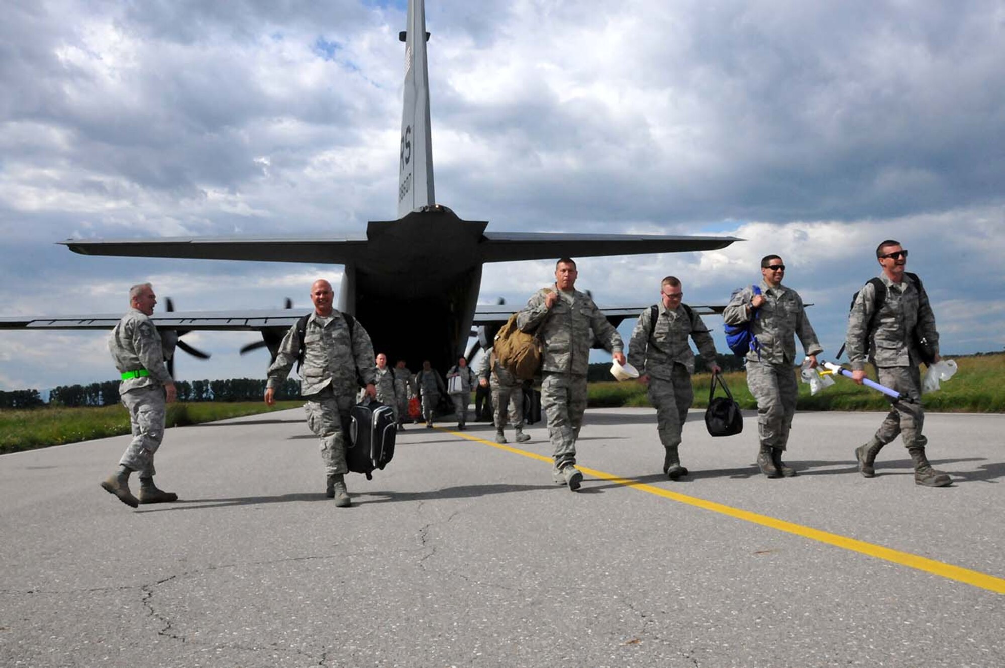 U.S. Air Force and Massachusetts Air National Guard members, previously stationed at Amari Air Base, Estonia, are reunited with their 104th Fighter Wing members stationed to Graf Ignatievo, Bulgaria, May 27, 2016. Wing members are part of a theater security package deployed to multiple European locations in support of Operation Atlantic Resolve. Operation Atlantic Resolve focuses on conducting training alongside NATO allies and partners to strengthen interoperability and demonstrate U.S. commitment to a Europe that is whole, free, at peace, secure and prosperous. (U.S. Air National Guard Photo by Senior Airman Loni Kingston)

