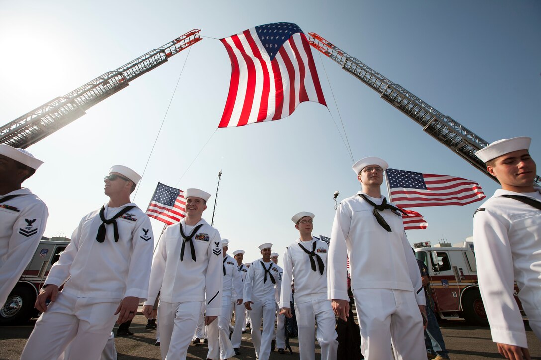 Sailors arrive at the Welcome to Brooklyn celebration at Fleet Week New York, May 25, 2016. Marine Corps photo by Cpl. Todd F. Michalek