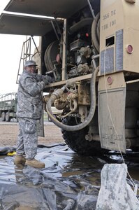 Sergeant James Rivera, a petroleum supply specialist with the 900th Quartermaster Company, El Paso, Texas, prepares a tanker for operations during Exercise Maple Resolve 16 at Canadian Forces Base Wainwright, Alberta, May 28. About 90 members of the Reserve unit are supplying fuel to Soldiers of several countries participating in the exercise, the Canadian Army’s capstone event, which prepares Canadians soldiers for qualifying as a high-readiness brigade. Maple Resolve, continuing through June 4, fosters partnership between Canada and its NATO partners, as well as improving interoperability between forces. (U.S. Army Reserve photo by Sgt. David Turner, 214th Mobile Public Affairs Detachment)
