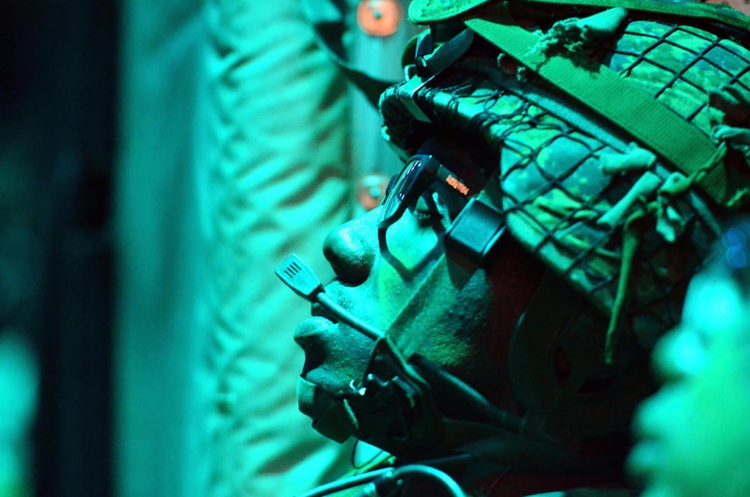 A Soldier with 3rd Battalion Princess Patricia’s Canadian Light Infantry rests aboard a C-130 aircraft on its way to Canadian Forces Base Cold Lake, where 3rd Battalion Soldiers will board American helicopters and assault nearby enemy positions throughout the night as part of Exercise Maple Resolve, May 27, 2016.  The operation utilized both Canadian and American aircraft in order to demonstrate 3rd Battalion’s ability to project force across great distances (U.S. Army Sgt. William A. Parsons, 214th Mobile Public Affairs detachment)(Released)