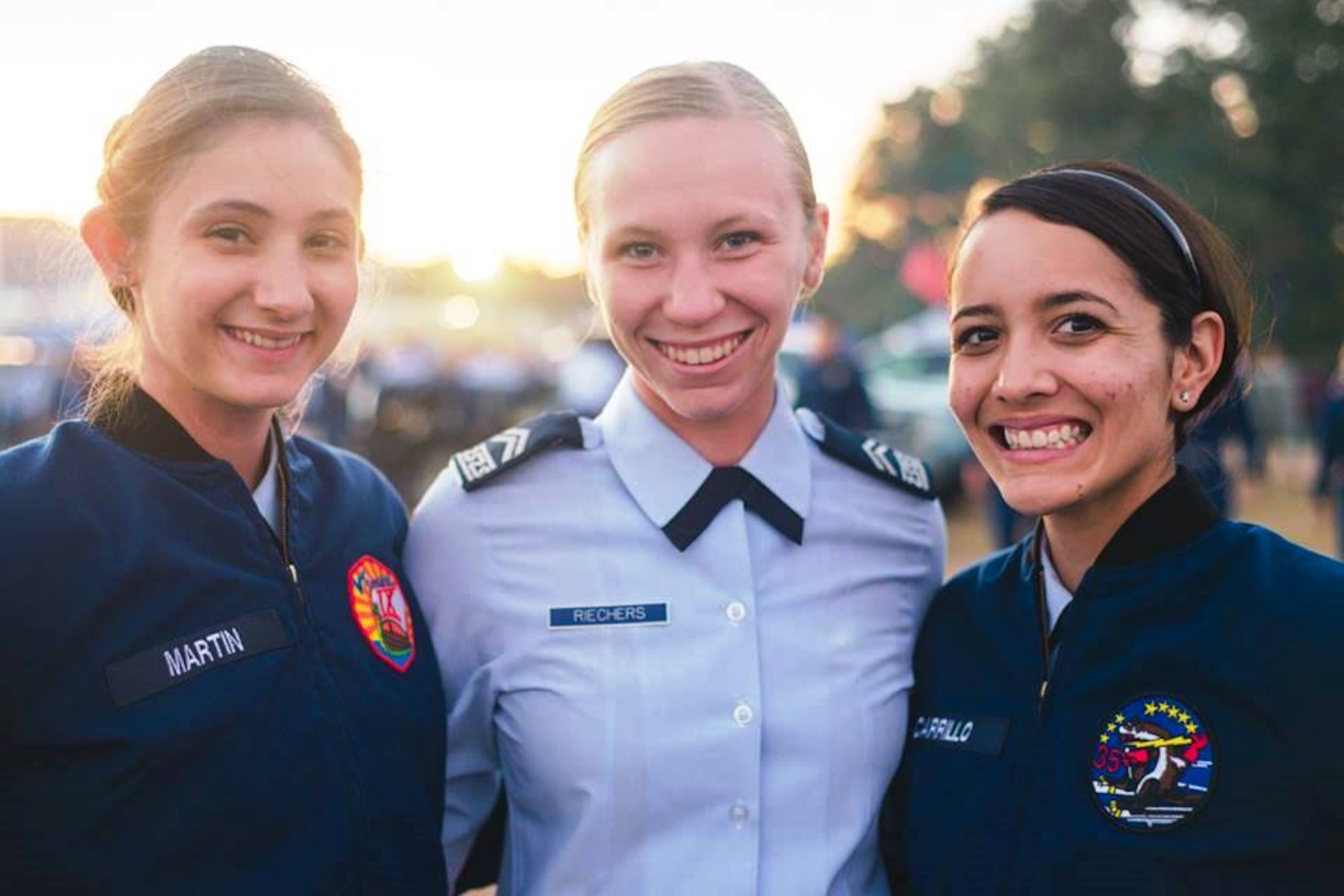 Cadet 2nd Class Emily Martin (left), poses for a photo with two of her best friends at the Air Force Academy, Cadets 2nd Class Katelyn Riechers and Catherine Carrillo, in 2016. Martin, 21, is from Gilbert, Arizona and pursuing a bachelors in political science at the Academy. She's assigned to Cadet Squadron 09. (Courtesy photo)