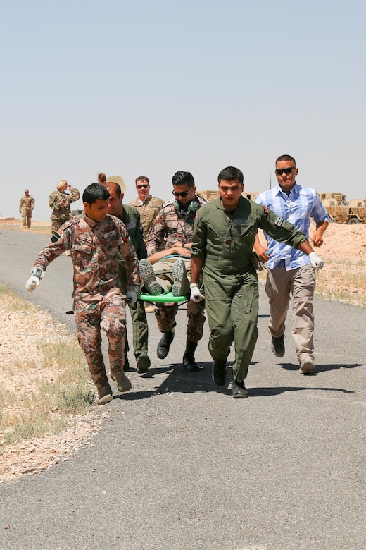 Jordanian Armed Forces along with medics from 2nd Armored Brigade Combat Team, 1st Infantry Division, the U.S. Navy and U.S. Air Force train to provide combat casualty care at exercise Eager Lion 16 at the Joint Training Center, Jordan, May 12, 2016. Eager Lion is an annual, bilateral exercise that took place May 15-24, in the Hashemite Kingdom of Jordan designed to strengthen relationships between the partner nations.
