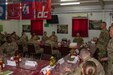 Lt. Gen. Robert L. Caslen Jr., the superintendent of the United States Military Academy at West Point, speaks to graduates of West Point during lunch on Camp Arifjan, Kuwait, May 28, 2016. Caslen and members of the school’s athletic department visited with graduates from West Point to get feedback from their time at the academy and how it affects the work they now do in the Army.