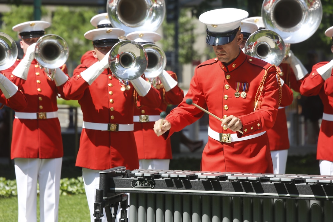 The Commandant's Own performs at the 9/11 Memorial during Fleet Week New York, May 29, 2016. U.S. Marines and sailors are in New York to interact with the public, demonstrate capabilities, and teach the people of New York about America’s sea service. (U.S. Marine Corps Photo by Lance Cpl. Jimmy J. Vertus Combat Camera/Released).