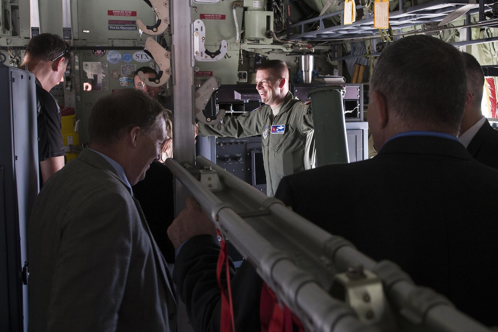 Col. Frank Amodeo, 403rd Wing commander, gives a tour of a WC-130J Hercules during the Hurricane Awareness Tour at the San Antonio International Airport May, 16, 2016. The WC-130J’s primary mission is hurricane hunting, but it is also used for basic cargo loading and aeromedical purposes during the off-season. 