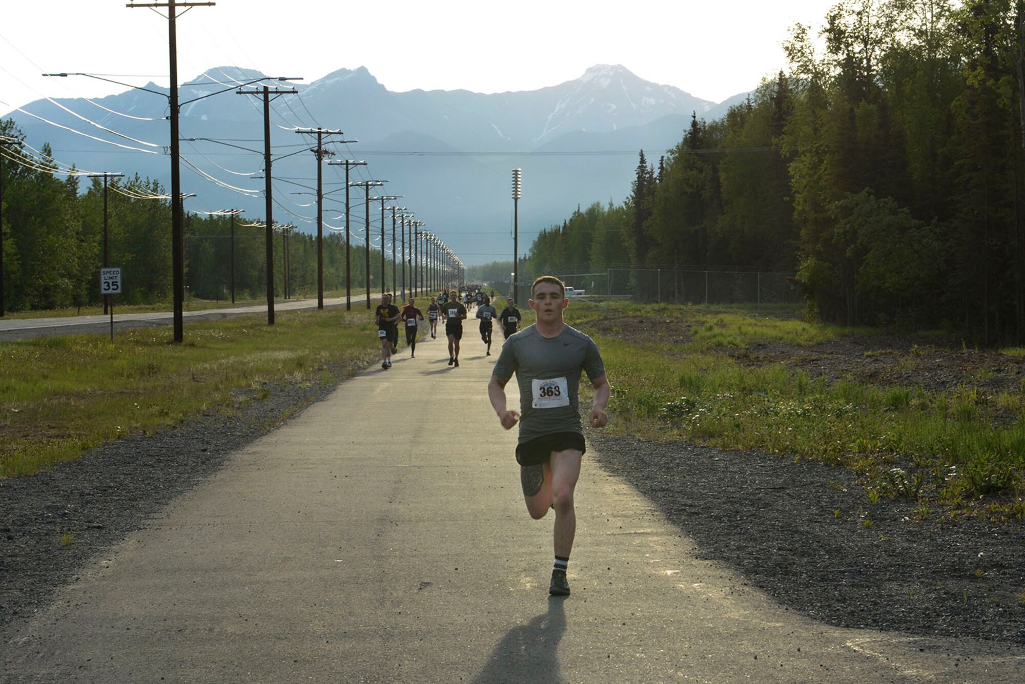 Airmen and Soldiers participate in an Army 10-miler qualifier at Joint Base Elmendorf Richardson, Alaska, May 26, 2016. The top finishers were selected to represent U.S. Army Alaska at the Army 10-miler in Washington D.C. Oct. 9, 2016. (U.S. Air Force photo by Airman 1st Class Valerie Monroy)