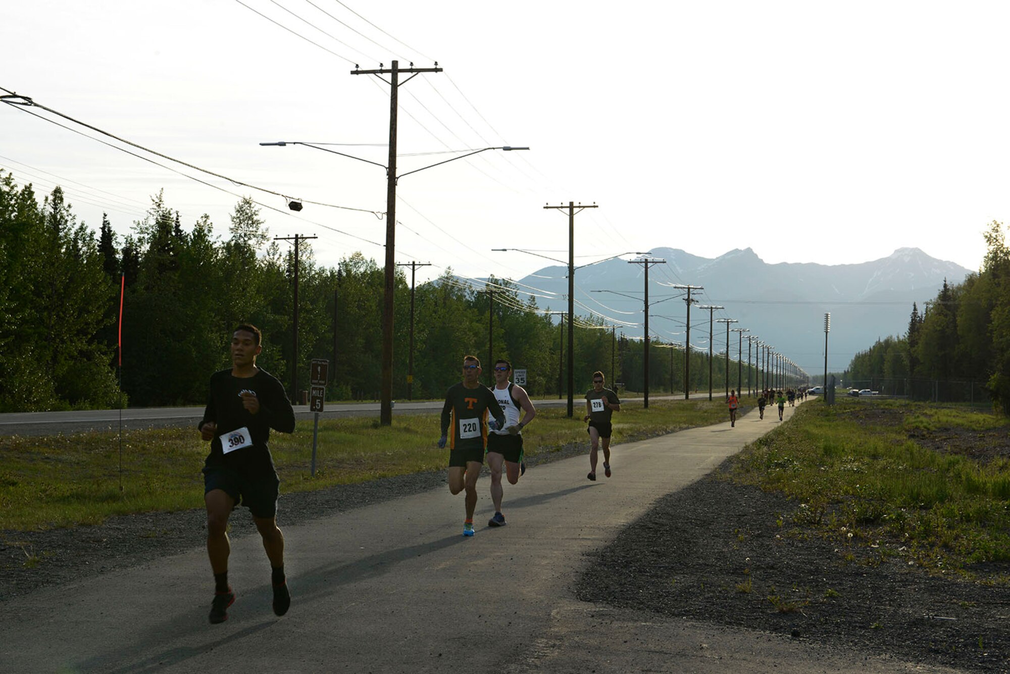 Airmen and Soldiers participate in an Army 10-miler qualifier at Joint Base Elmendorf Richardson, Alaska, May 26, 2016. The top finishers were selected to represent U.S. Army Alaska at the Army 10-miler in Washington D.C. Oct. 9, 2016. (U.S. Air Force photo by Airman 1st Class Valerie Monroy)