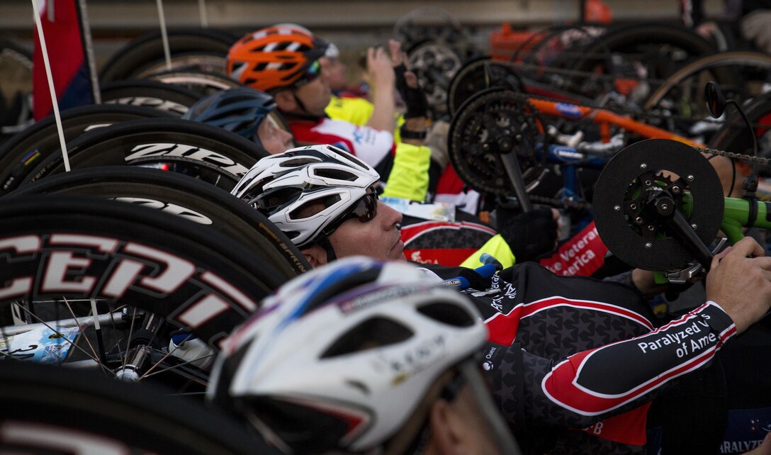 Hand cyclists prepare for the 41st Marine Corps Marathon in Washington, D.C., Oct. 30, 2016. Marine Corps photo by Lance Cpl. Dana Beesley