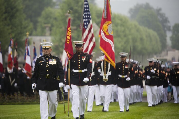 6th Marine Regiment Executive Officer LtCol. Carr leads parade at the 6th Marine Regiment Reunion of the Battle of Belleau Wood.