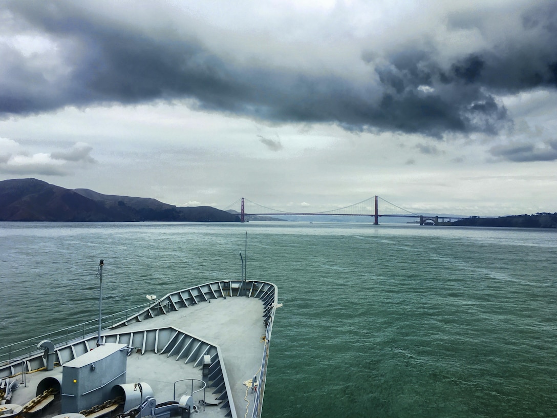 The fast sealift ship SS Capella, assigned to the Maritime Administration’s Ready Reserve Force, returns to the Port of Alameda in California after completing a 120-hour turbo activation, Oct. 3, 2016. The U.S. Transportation Command conducts turbo activation to measure personnel and material readiness of the selected Ready Reserve Force. Capella, more than 40 years old, is still among the fastest cargo ships in the world and capable of transporting nearly all equipment needed to outfit a full mechanized brigade of the U.S. Army. Navy photo by Petty Officer 2nd Class Billy Ho