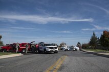 Team Dover emergency responders maintain a cordon around a simulated suspected vehicle-borne radiological device Oct. 26, 2016, near the south gate of Dover Air Force Base, Del. The incident commander coordinated the response of all 436th Airlift Wing emergency response units to safely investigate the suspected threat. (U.S. Air Force photo by Senior Airman Aaron J. Jenne)