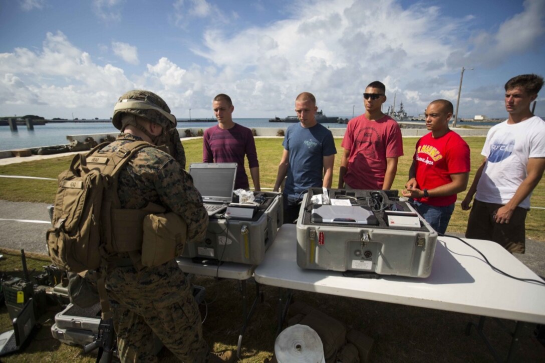 WHITE BEACH NAVAL STATION, Okinawa, Japan, (Sept. 4, 2016) – Marines with Combat Logistics Battalion 31, 31st Marine Expeditionary Unit, screen role-players evacuated from the U.S. Consulate on Okinawa, Japan, during noncombatant evacuation operations training at White Beach Naval Station, Okinawa, Sept. 4, 2016. Noncombatant evacuation operations are a key facet of the 31st MEU’s capabilities as part of the Bonhomme Richard Expeditionary Strike Group. The 31st MEU, currently embarked aboard the ships of the BHR ESG, combines air-ground-logistics into a single unit with one commander, and is task-organized to address a wide variety of military operations in the Asia-Pacific region, from force projection and maritime security to humanitarian assistance and disaster relief. (U.S. Marine Corps photo by Lance Cpl. Jorge A. Rosales/released)