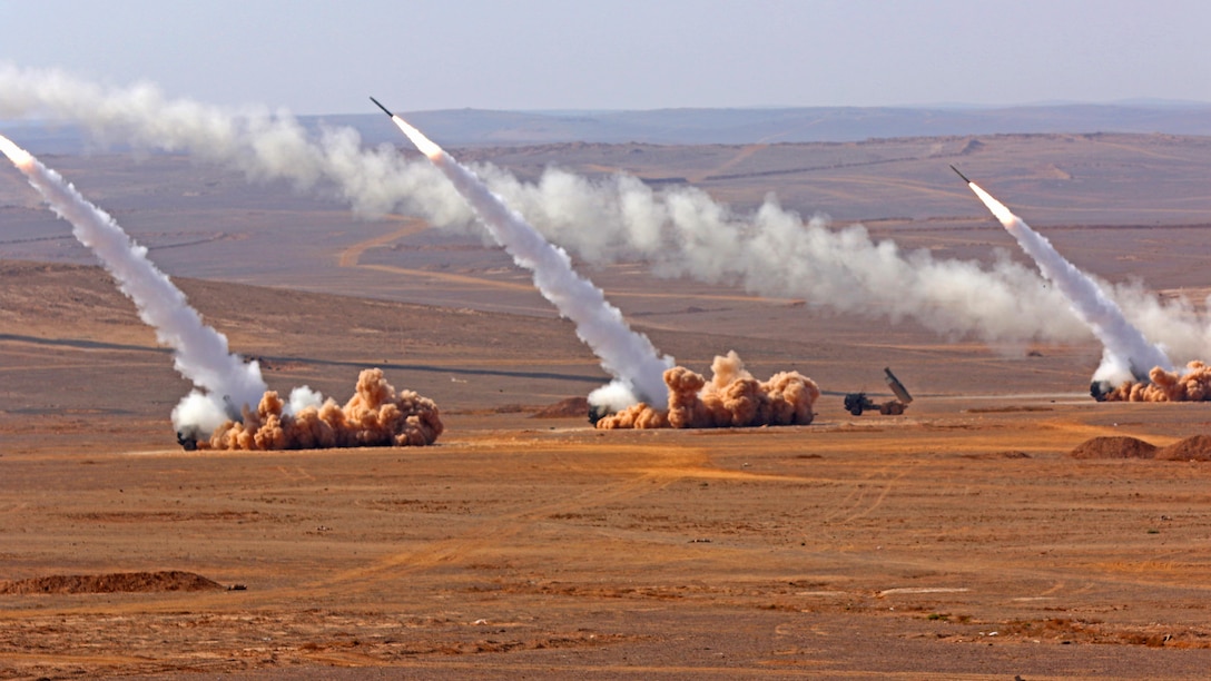 Soldiers from the Jordanian Army’s 29th Royal HIMARS Battalion and the U.S. Army’s 3rd Battalion, 321st Field Artillery Regiment conduct a live-fire exercise October. The two nations continue to partner to ensure interoperability.