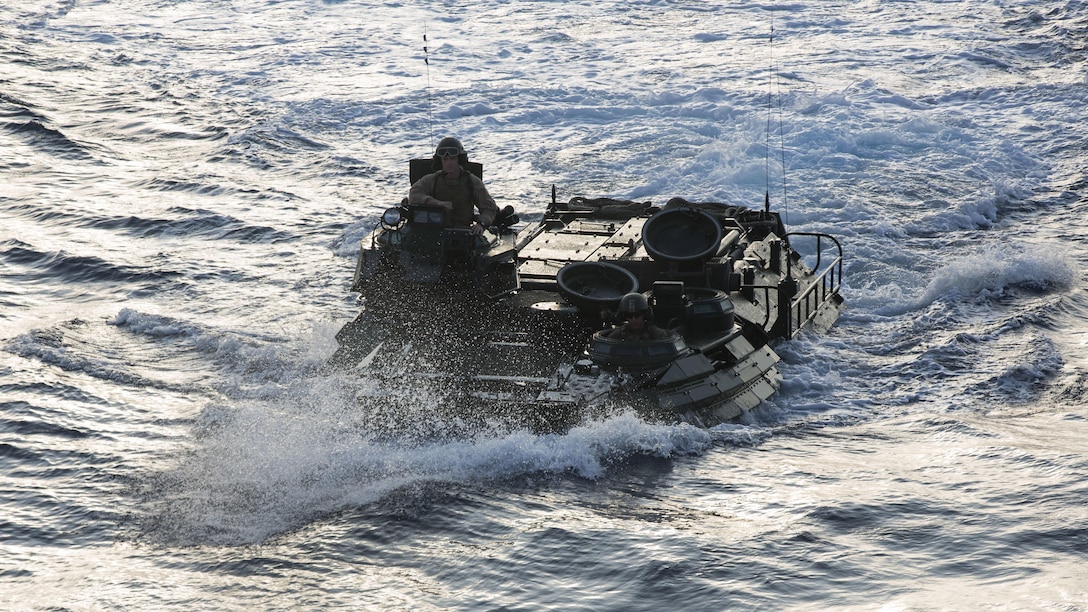 Marines with Combat Assault Battalion, 3rd Marine Division embark amphibious assault vehicles onboard the USS Green Bay during Blue Chromite 2017 in Okinawa, Japan, October 29, 2016. Blue Chromite is a U.S. –only exercise which strengthens the Navy-Marine Corps expeditionary, amphibious rapid-response capabilities based in Okinawa and the greater Indo-Asia-Pacific region. 