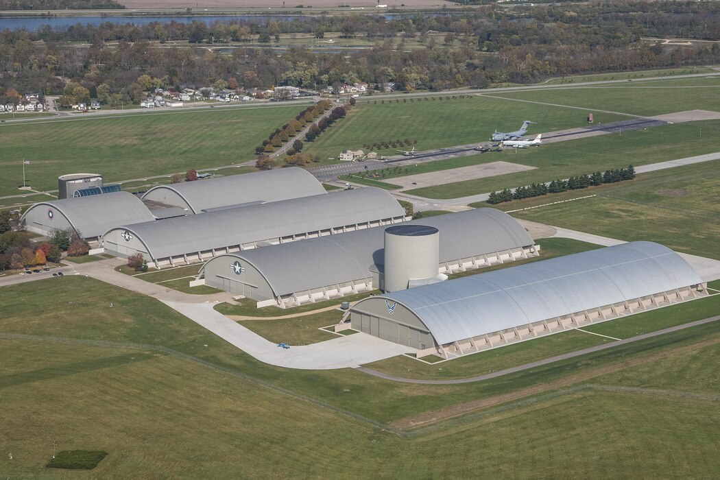 DAYTON, Ohio (11/2016) -- Aerial view of the National Museum of the U.S. Air Force. The museum collects, researches, conserves, interprets and presents the Air Force's history, heritage and traditions, as well as today's mission to fly, fight and win...in Air, Space and Cyberspace to a global audience through engaging exhibits, educational outreach, special programs, and the stewardship of the national historic collection. (U.S. Air Force photo by Ken LaRock, pilot Matt Kiefer)