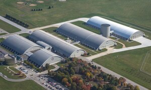 DAYTON, Ohio (11/2016) -- Aerial view of the National Museum of the U.S. Air Force. The museum collects, researches, conserves, interprets and presents the Air Force's history, heritage and traditions, as well as today's mission to fly, fight and win...in Air, Space and Cyberspace to a global audience through engaging exhibits, educational outreach, special programs, and the stewardship of the national historic collection. (U.S. Air Force photo by Ken LaRock, pilot Matt Kiefer)