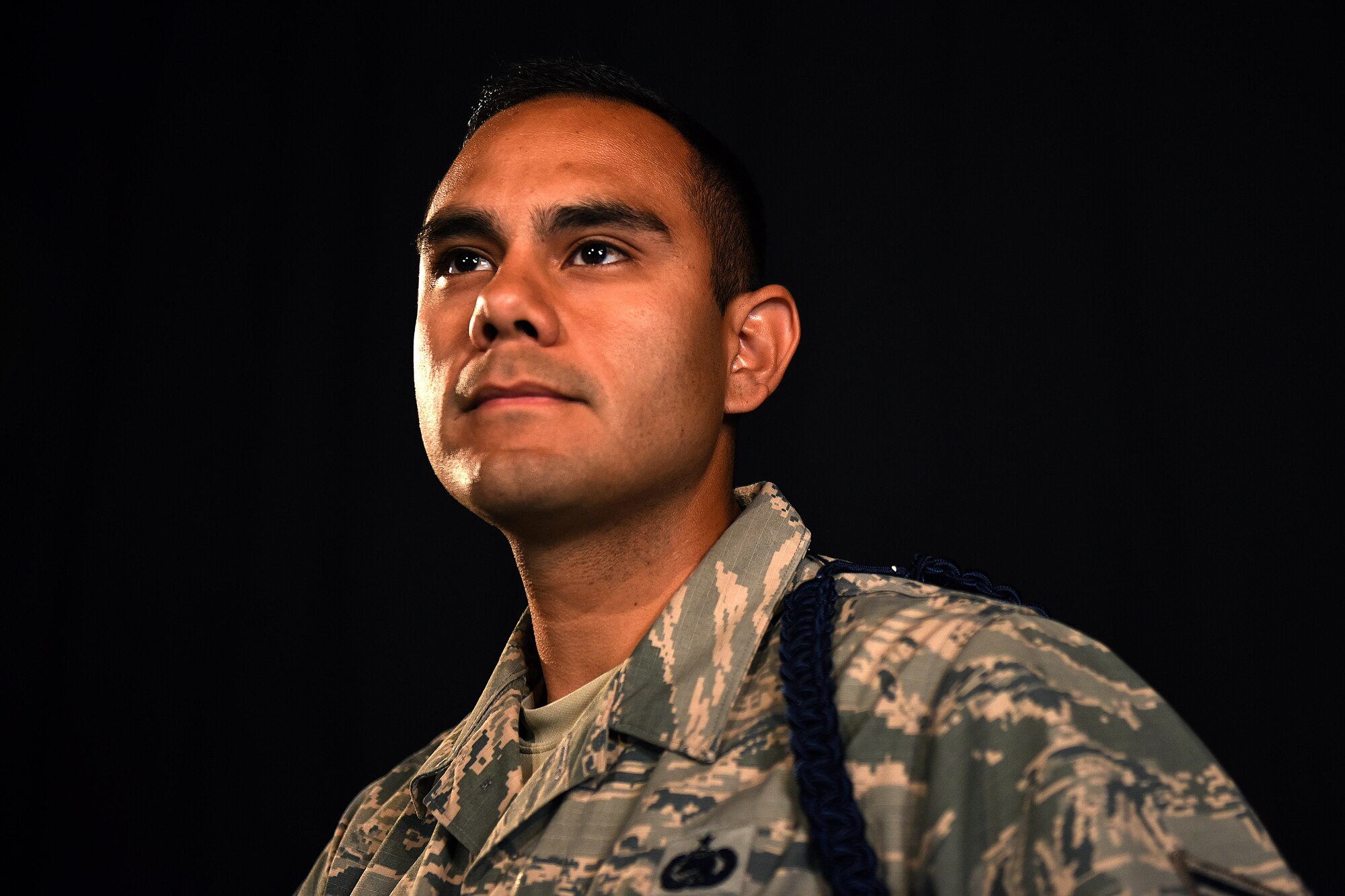 U.S. Air Force Tech. Sgt. Andres Oliva, 17th Training Group military training leader, earns his commission through the senior enlisted leadership commissioning program on Goodfellow Air Force Base, Texas, Oct. 31, 2016. Oliva will return to his previous job before his special duty as a logistic readiness officer. (U.S. Air Force photo by Airman 1st Class Caelynn Ferguson/Released)