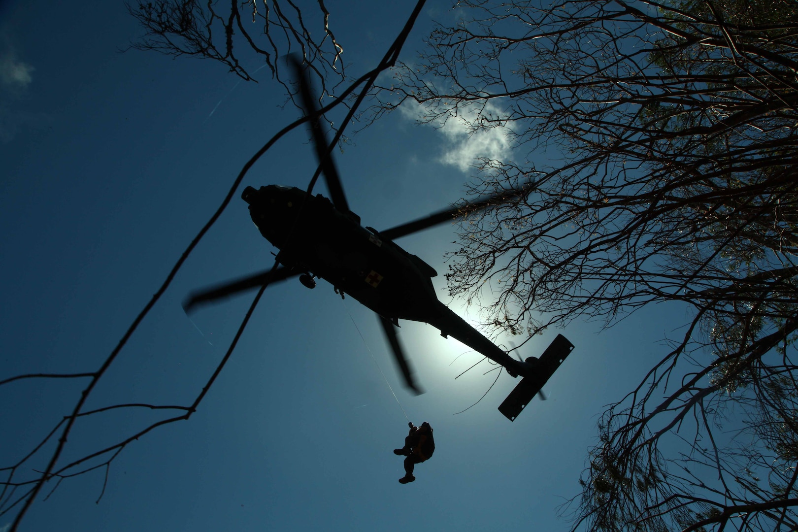 A 25th Combat Action Brigade (CAB) UH - 60 (black-hawk) conducts jungle penetration operations via air lift for a Defense POW/MIA Accounting Agency (DPAA) personnel on Sept. 27, 2016 in the Kualua Mountains of Oahu, HI. The 25th CAB conducted the jungle penetration in support of a Government operation on U.S. soil called 16-1US who's soul purpose is to locate a U.S. Navy pilot who went missing over 70 years ago. 