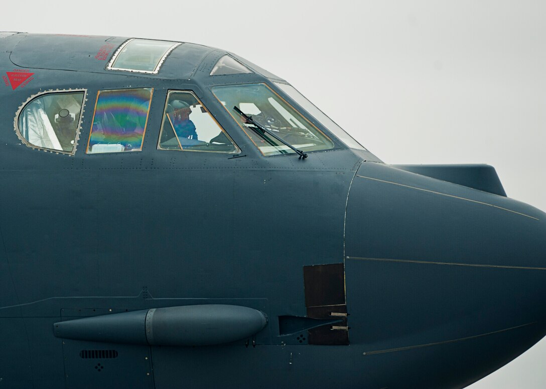 A B-52H Stratofortress assigned to Air Force Global Strike Command (AFGSC) taxis down the runway at Minot Air Force Base, N.D., Oct. 30, 2016, during exercise Global Thunder 17. AFGSC supports U.S. Strategic Command's (USSTRATCOM) global strike and nuclear deterrence missions by providing strategic assets, including bombers like the B-52 and B-2, to ensure a safe, secure, effective and ready deterrent force. Global Thunder is an annual training event that assesses command and control functionality in all USSTRATCOM mission areas and affords component commands a venue to evaluate their joint operational readiness. (U.S. Air Force photo/Airman 1st Class J.T. Armstrong)