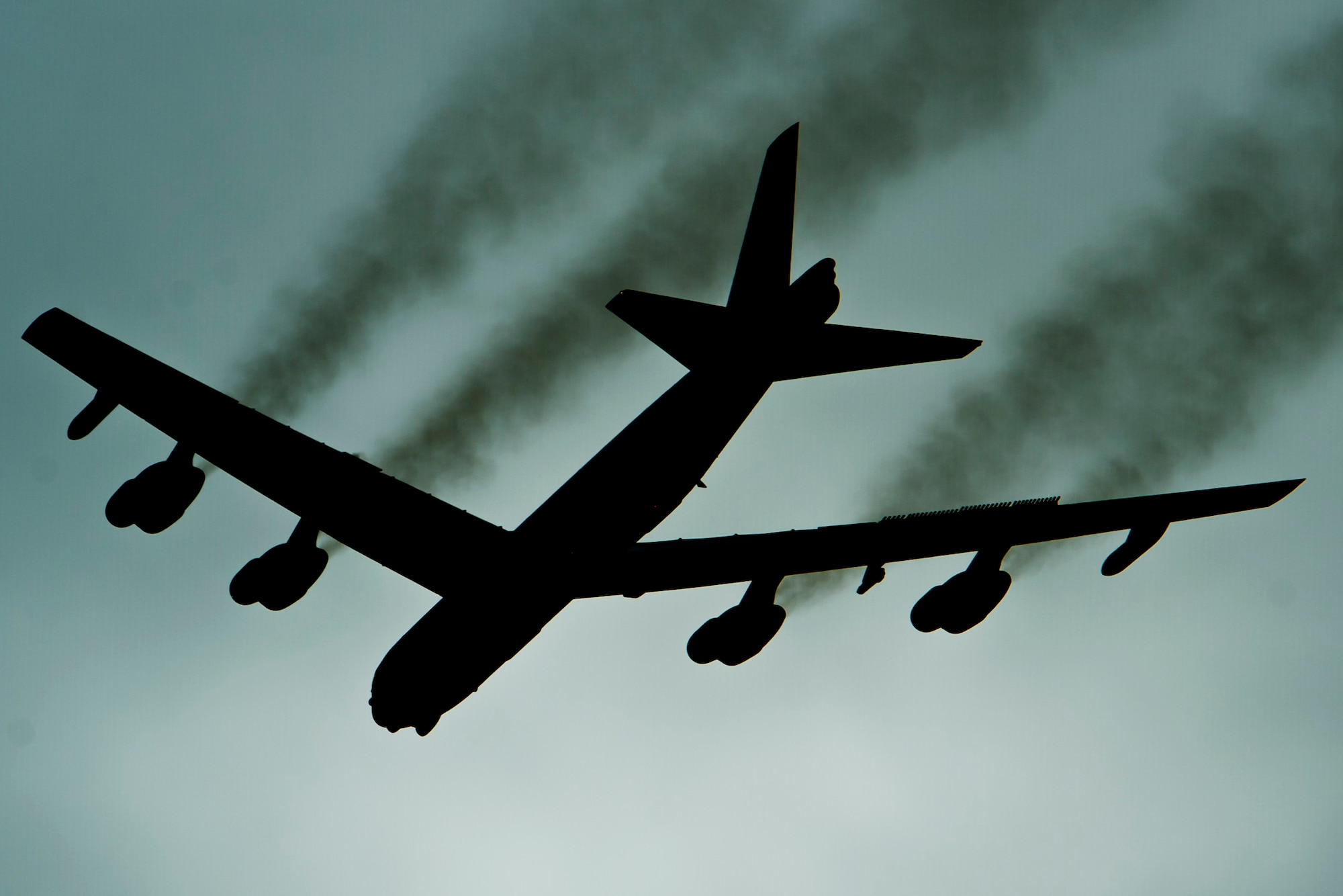 A B-52H Stratofortress assigned to Air Force Global Strike Command (AFGSC) flies over Minot Air Force Base, N.D., Oct. 30, 2016, during exercise Global Thunder 17. AFGSC supports U.S. Strategic Command's (USSTRATCOM) global strike and nuclear deterrence missions by providing strategic assets, including bombers like the B-52 and B-2, to ensure a safe, secure, effective and ready deterrent force. Global Thunder is an annual training event that assesses command and control functionality in all USSTRATCOM mission areas and affords component commands a venue to evaluate their joint operational readiness. (U.S. Air Force photo/Airman 1st Class J.T. Armstrong)