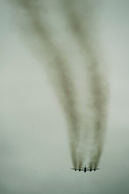 A B-52H Stratofortress assigned to Air Force Global Strike Command (AFGSC) flies over Minot Air Force Base, N.D., Oct. 30, 2016, during exercise Global Thunder 17. AFGSC supports U.S. Strategic Command's (USSTRATCOM) global strike and nuclear deterrence missions by providing strategic assets, including bombers like the B-52 and B-2, to ensure a safe, secure, effective and ready deterrent force. Global Thunder is an annual training event that assesses command and control functionality in all USSTRATCOM mission areas and affords component commands a venue to evaluate their joint operational readiness. (U.S. Air Force photo/Airman 1st Class J.T. Armstrong)