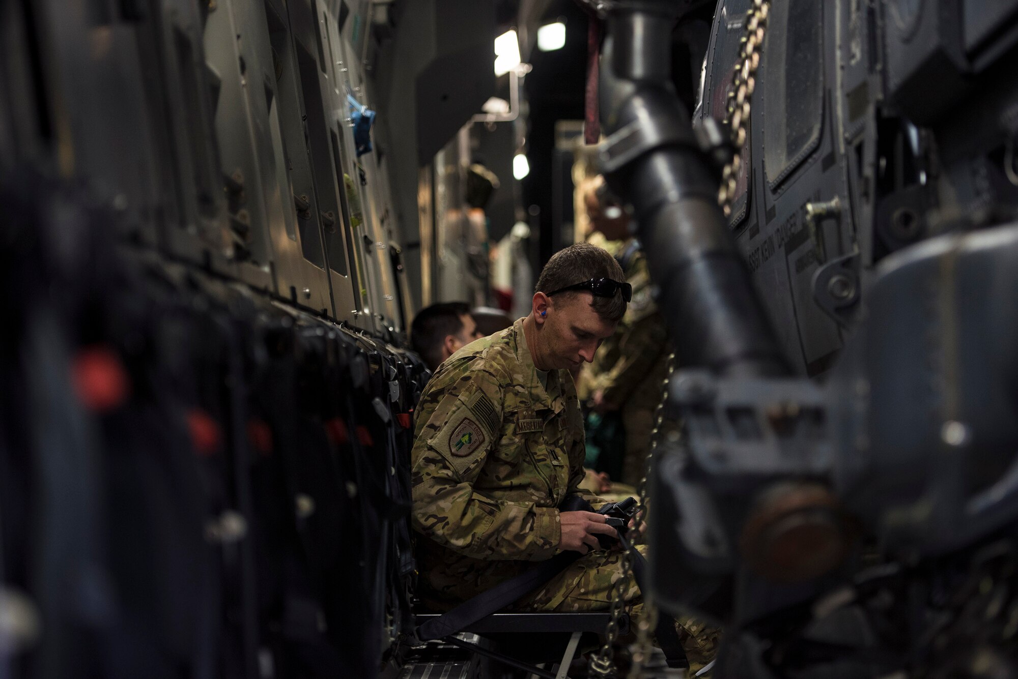 Capt. William Meisenzahl, 41st Rescue Squadron HH-60G Pavehawk pilot, prepares to take off on a Boeing C-17 Globemaster III during an exercise, Nov. 1, at Moody Air Force Base, Ga. Exercises such as this one helps the 41st RQS maintain combat-ready status as an HH-60G personnel recovery squadron. (U.S. Air Force photo by Airman 1st Class Greg Nash)