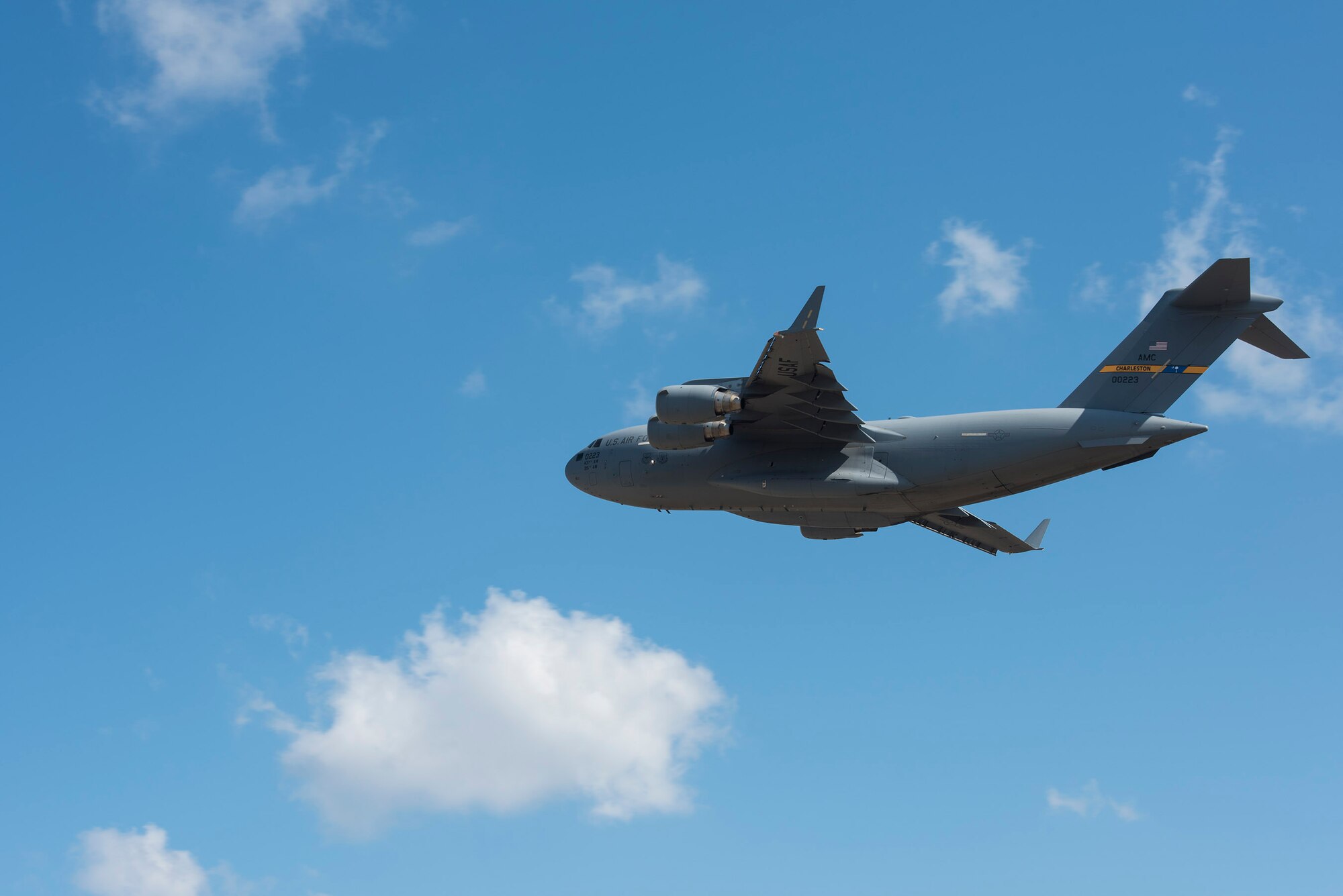 A Boeing C-17 Globemaster III departs Moody Air Force Base, Ga., to support the 347th Rescue Group during a training exercise taking place at Tyndall AFB, Fla., Nov. 1. Two C-17s transported assets and 347th Rescue Group personnel to test their ability to provide world-wide rapid rescue capabilities at a moment’s notice. (U.S. Air Force photo by Airman 1st Class Greg Nash)