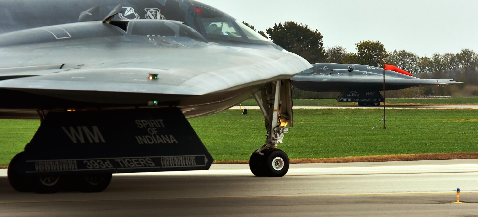 A U.S. Air Force B-2 Spirit assigned to Air Force Global Strike Command (AFGSC) prepares to take off from the runway at Whiteman Air Force Base, Mo., Oct 30, 2016, during exercise Global Thunder 17. AFGSC supports U.S. Strategic Command's (USSTRATCOM) global strike and nuclear deterrence missions by providing strategic assets, including bombers like the B-52 and B-2, to ensure a safe, secure, effective and ready deterrent force. Global Thunder is an annual training event that assesses command and control functionality in all USSTRATCOM mission areas and affords component commands a venue to evaluate their joint operational readiness.(U.S. Air Force photo by Senior Airman Jovan Banks)