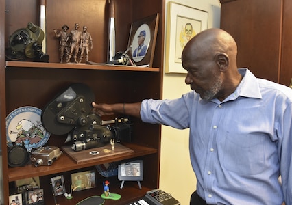 Mitchell Jenkins, chief of logistics at the 1st Combat Camera Squadron, and Vietnman veteran, shows his old film camera Nov. 1, 2016, at Joint Base Charleston, South Carolina. Jenkins served over 20 years in the U.S. Air Force as part of Combat Camera. His job included documenting the Vietnam War. 