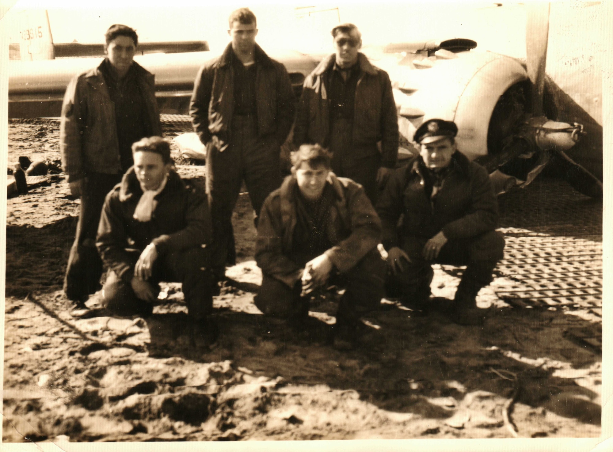 Maj. William Schneider and his flight crew after crash landing on Feb. 23, 1945. (Courtesy photo)