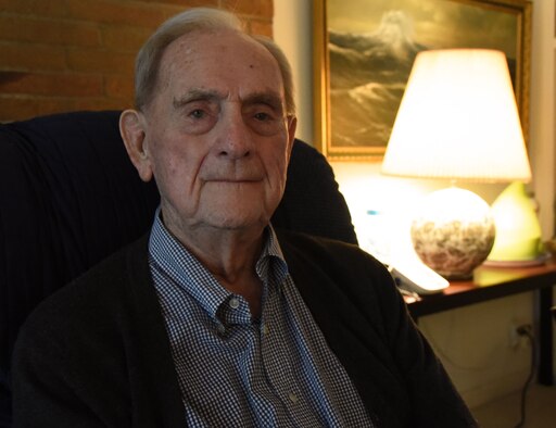 William “Joe” Schneider was awarded the Silver Star during a ceremony on Joint Base McGuire-Dix-Lakehurst, Nov. 1, 2016, for his actions while commanding an 18-plane bombing raid on Feb. 23, 1945 over Italy. (U.S. Air Force photo by Tech. Sgt. Jamie Powell)