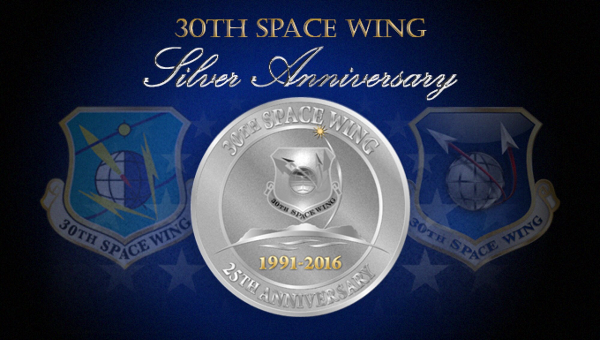 Vandenberg is set to kick-off a celebratory Silver Anniversary Week in honor of the 30th Space Wing’s 25 years of existence. The week will begin Nov. 14 and run through Nov. 19, and include a kick-off barbeque party, heritage tours, an honorary wing run, a Silver Anniversary Ball and a USO Show Troupe performance. (U.S. Air Force graphic by Fiona Kilfoyle/Released)
