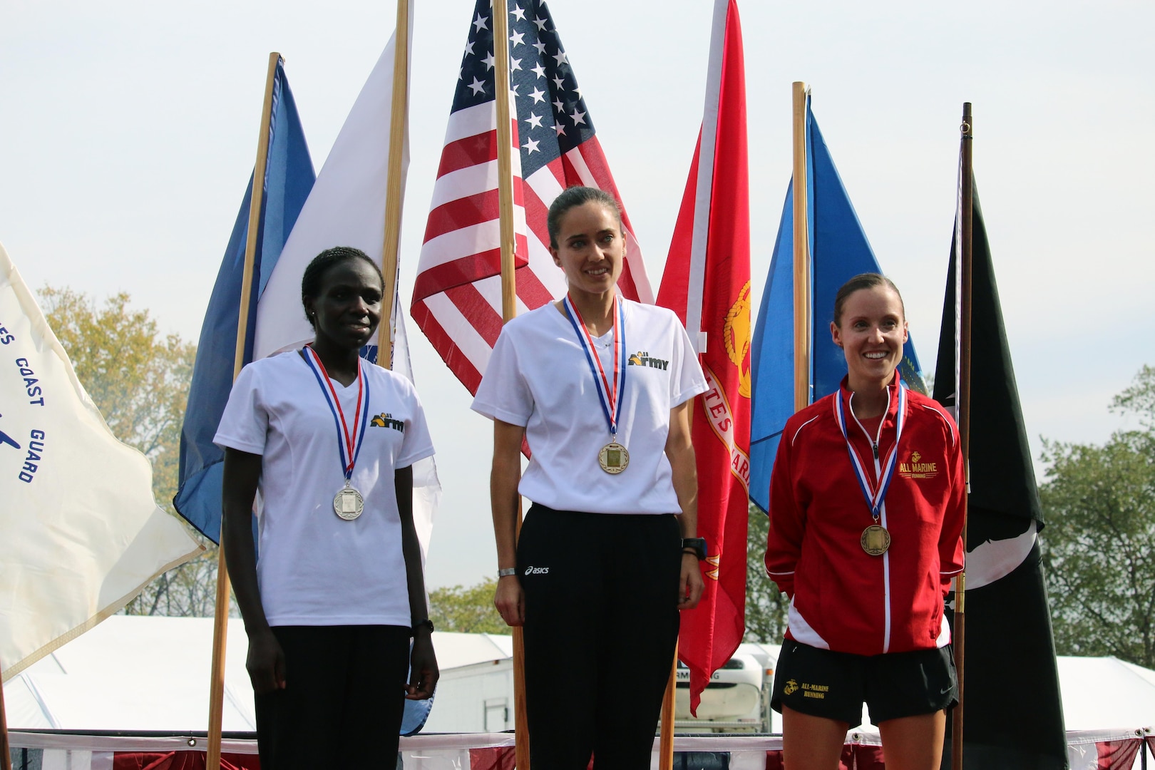 2nd Place: Pfc. Susan Tanui, Fort Riley, Kan. - 3:06:26 – Army; 1st Place: Capt Meghan Curran, Denver, Colo. - 2:53:19 – Army; 3rd Place: Capt Danielle Pozun, Camp Pendleton, Calif. - 3:07:23 – USMC. The 2016 Armed Forces Marathon is held in conjunction with the 41st Marine Corps Marathon on 30 October in Washington, D.C.
