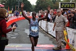 Army Spec. Samuel Kosgei (Fort Riley, Kansas) crossed the finish line with a time of 2:23:53 to win his second Marine Corps Marathon and Armed Forces gold. The 2016 Armed Forces Marathon is held in conjunction with the 41st Marine Corps Marathon on 30 October in Washington, D.C.