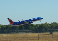 A passenger aircraft takes off from Barksdale Air Force Base, La., Oct. 22, 2016, in support of U.S. Strategic Command exercise Global Thunder 17. Global Thunder 17 is an invaluable training opportunity to exercise all USSTRATCOM mission areas and create the conditions for strategic deterrence against a variety of threats. Exercises like Global Thunder 17 involve extensive planning and coordination to provide unique training opportunities for assigned units and forces. (U.S. Air Force photo/Senior Airman Curt Beach)