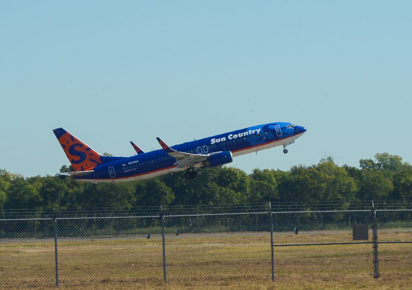 A passenger aircraft takes off from Barksdale Air Force Base, La., Oct. 22, 2016, in support of U.S. Strategic Command exercise Global Thunder 17. Global Thunder 17 is an invaluable training opportunity to exercise all USSTRATCOM mission areas and create the conditions for strategic deterrence against a variety of threats. Exercises like Global Thunder 17 involve extensive planning and coordination to provide unique training opportunities for assigned units and forces. (U.S. Air Force photo/Senior Airman Curt Beach)