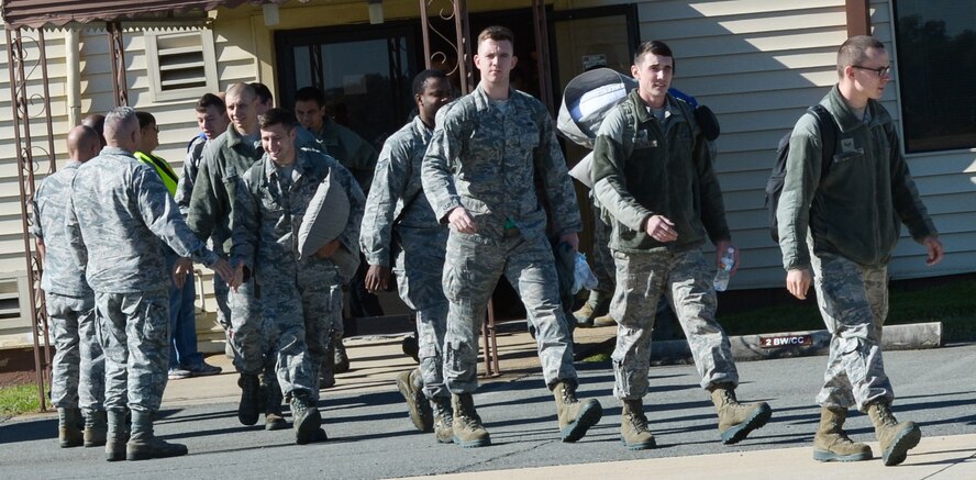 Airmen prepare to depart Barksdale Air Force Base, La., Oct. 22, 2016, in support of U.S. Strategic Command exercise Global Thunder 17. Exercise Global Thunder is USSTRATCOM’s annual field training and battle staff exercise to train Department of Defense forces and assess joint operational readiness. Global Thunder 17 provided training opportunities to and exercise scenarios for all USSTRATCOM mission areas, with a specific focus on nuclear readiness. (U.S. Air Force photo/Senior Airman Curt Beach)