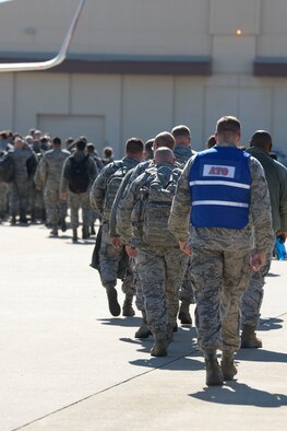Airmen prepare to depart Barksdale Air Force Base, La., Oct. 22, 2016, in support of U.S. Strategic Command exercise Global Thunder 17. USSTRATCOM’s fundamental mission is to deter strategic attack, which is an existential threat to the U.S. and its allies. Testing readiness ensures the preservation a safe, secure, effective and ready strategic deterrent force. (U.S. Air Force photo/Senior Airman Amanda Morris)