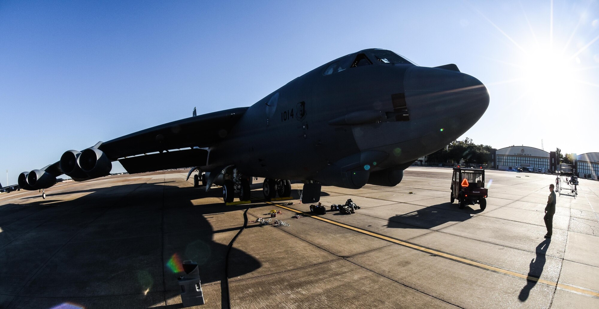 Aircrew unload their gear from a B-52 Stratofortress at Barksdale Air Force Base, La., Oct. 30, 2016, after supporting U.S. Strategic Command exercise Global Thunder 17.  GT17 is an invaluable training opportunity to exercise all USSTRATCOM mission areas and create the conditions for strategic deterrence against a variety of threats. Exercises like GT17 involve extensive planning and coordination to provide unique training opportunities for assigned units and forces. (U.S. Air Force photo/Senior Airman Luke Hill)