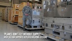 Airman 1st Class James Meyer, 27th Special Operations Logistics Readiness Squadron Materiel Management flight Mobility Readiness Spare Package apprentice, stands among recently palletized MRSP kits at Cannon Air Force Base, N.M., October 19, 2016. MRSP kits contain spare parts for aircraft are used to support designated weapons systems for as many as 30 consecutive days downrange. (U.S. Air Force photo/Staff Sgt. Whitney Amstutz/released)