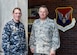 U.S. Navy Capt. Robert Hudson, left, Joint Base Charleston deputy commander, meets with U.S. Air Force Chaplain (Col.) James Tims, right, Air Mobility Command chaplain, here, Nov. 3, 2016. Chaplain Tims met with chapel staff and participated in a promotion ceremony while visiting JB Charleston Nov. 2 through Nov. 6.