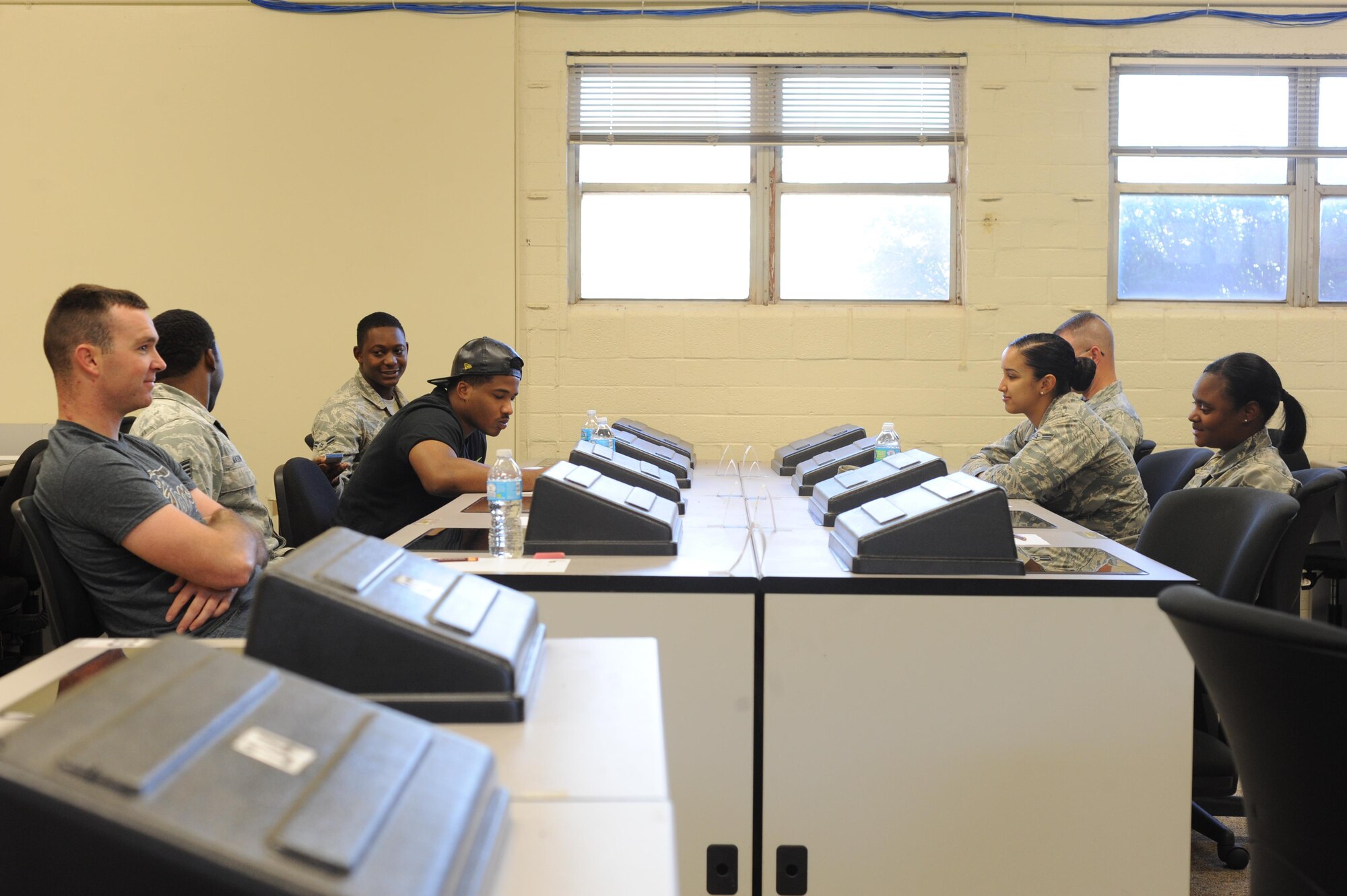 Airmen prepare for testing during a College Credit Exam Marathon at Dyess Air Force Base, Texas, Oct. 28, 2016. The event was open to active duty Airmen, reservists, guardsmen, veterans, retirees and family members. There were more than 95 attendees over the three-day period with more than 155 exams given. (U.S. Air Force photo by Airman 1st Class Rebecca Van Syoc)